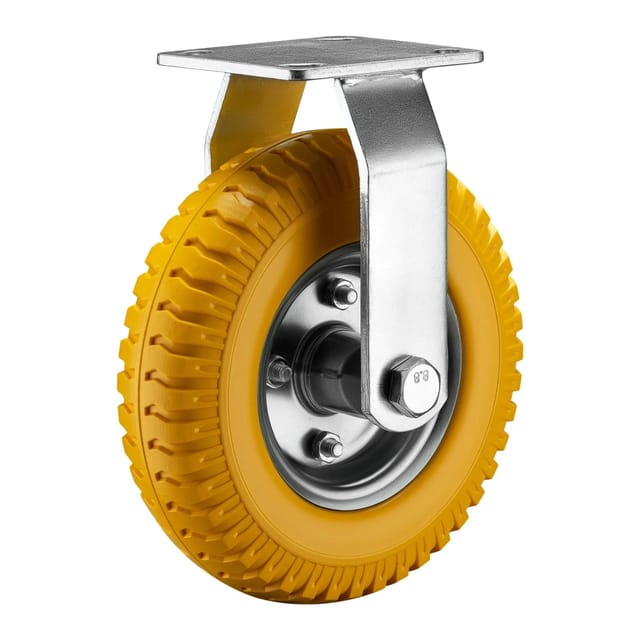 Wiltec - Bockrolle Ø225mm Transportrolle 58mm breit bis max. 100kg gelb aus Vollmaterial mit fixierter Halterung pannensicher, leiser Lauf
