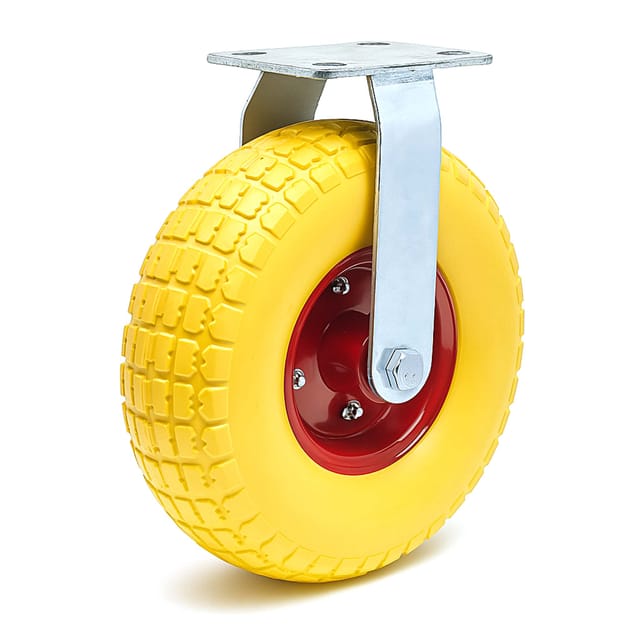 Wiltec - Bockrolle Ø258 und 78mm Breite Transportrolle Vollmaterial mit Metallfelgen gelb pannensicher bis 150kg Apparaterolle leiser Lauf