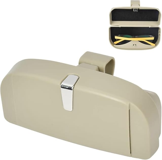 Ahlsen - Universelles Auto-brillenetui – Aufbewahrungsbox Mit Magnetfunktion Und Kartenfach – Multifunktion – Für Auto-sonnenbrillen – Beige