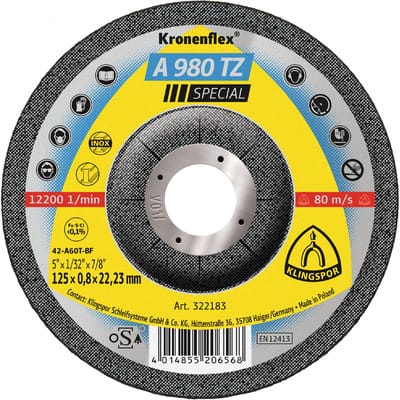 Klingspor - Trennscheibe a 980 tz Special D125x0,8mm gekröpft inox Bohrung 22,23 mm