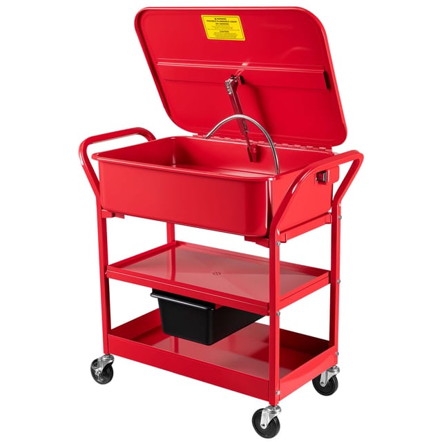 Teilewaschgerät 75,7 l aus Stahl, Teilereiniger mit Pumpe, Teilewaschbecken mit Ablage, Teilewäscher rollbar für Werkstatt, Garage - Wiltec