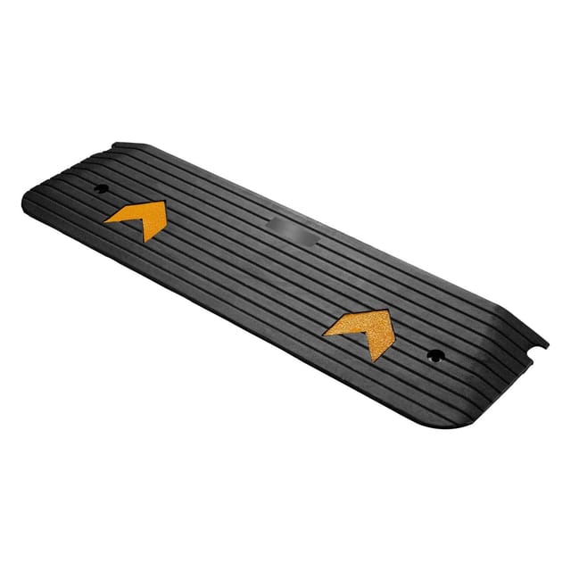 Wiltec - Schwellenrampe bis 50 t, Rampe aus robustem Gummi 1100 x 320 x 38 mm, gelbe Reflexionsbänder und Schraubrillen, Auffahrrampe für Pkw,