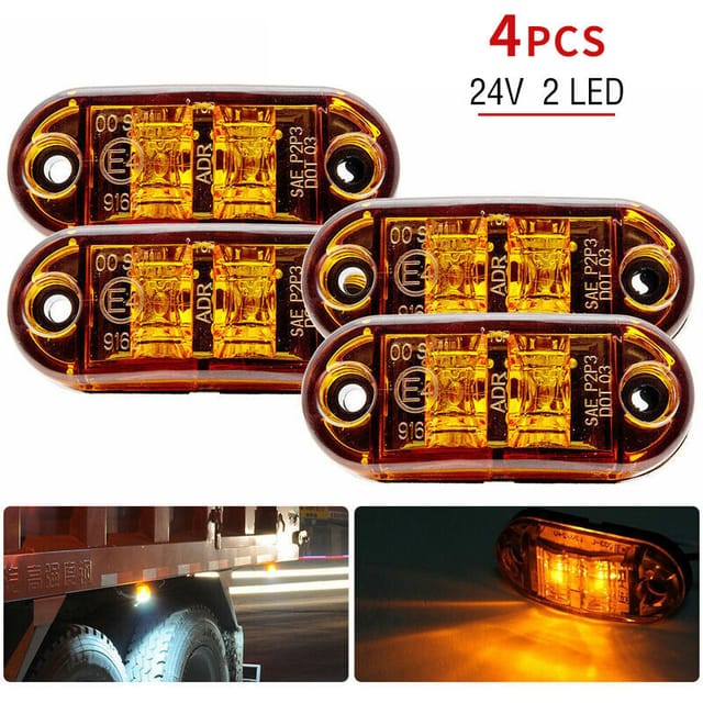 XVX - 4er-Pack orangefarbene Seiten-/Vorne-/Hinten-Markierungsleuchten, 12 V/24 v, universelle LED-Anzeige, Positionsanzeigeleuchten für