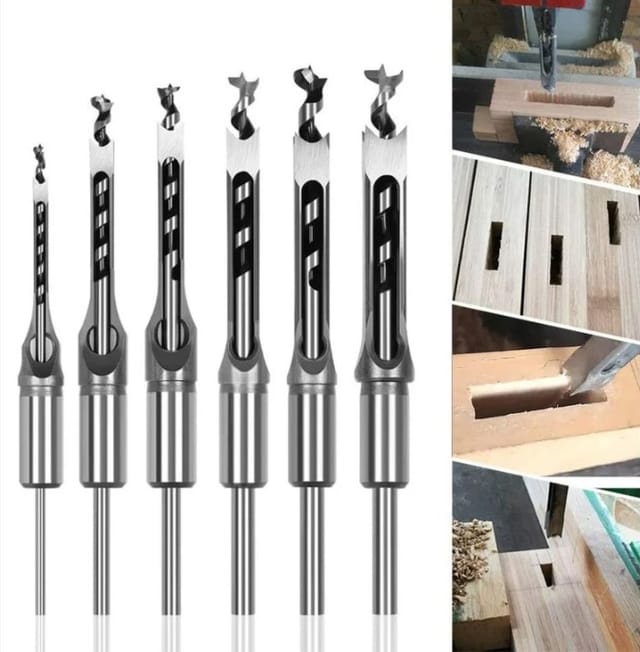 Set Mit 6 Vierkantloch-holzbohrern, Stahl-hohlmeißel, Werkzeugset Für Die Holzbearbeitung, Vierkantlochbohrer, Bohrloch-stemmmeißel, 6,4/8/9,5/12,7/14/16 Mm Vierkantlochbohrer - Csparkv