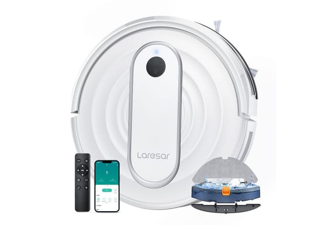 Laresar P10 Staubsauger Roboter, 4500Pa Saugroboter mit Wischfunktion, verbunden mit WLAN/Alexa/App, ideal für Tierhaare/Teppiche/Hartböden