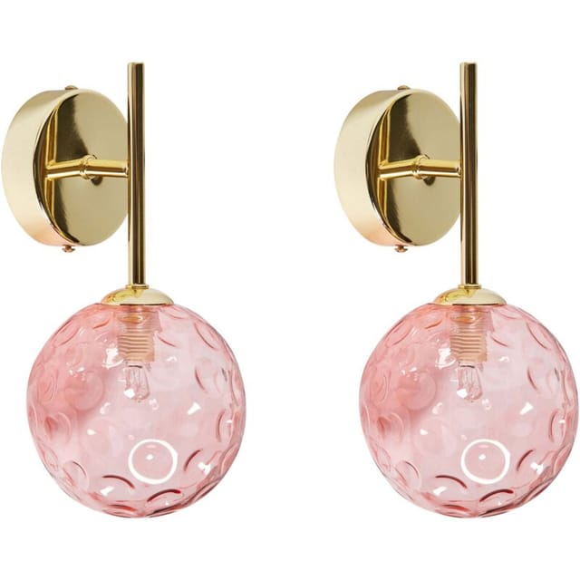 Wandlampen 2er Set Rosa u. Gold aus Glas Rund Kugel Glamourös Eleganter Stil Modernes Design für Wohnzimmer Schlafzimmer Flur