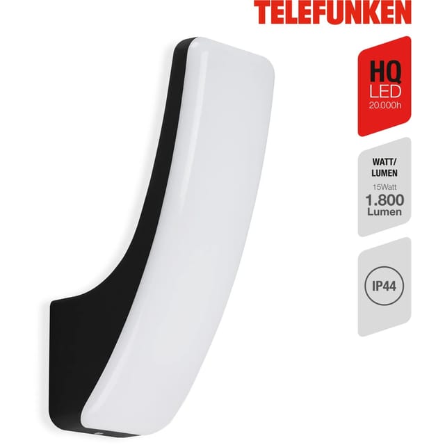 Telefunken - led Außenwandleuchte 4000K IP44 15W schwarz Metall-Kunststoff