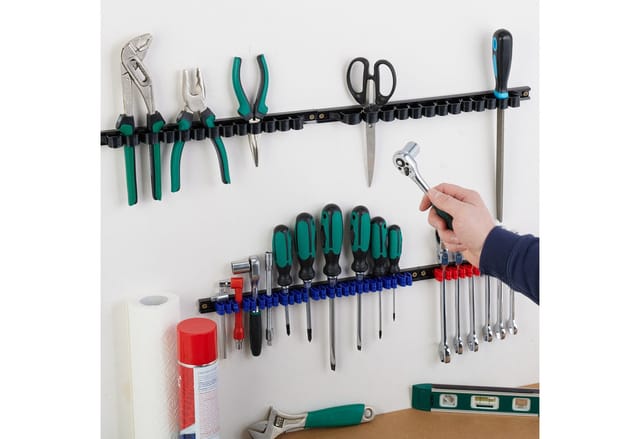 Werkzeughalter 4-teiliges Set, Werkzeugleiste für Wand, Doppelklammern, für Schraubenzieher, Kunststoff, bunt - Relaxdays