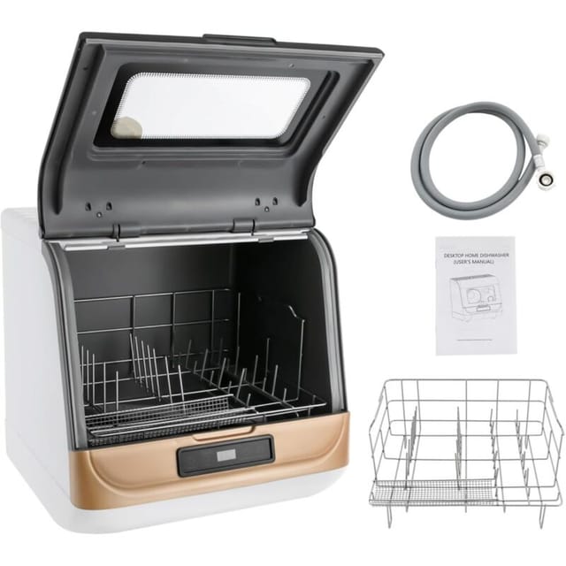 Gojoy - Mini Geschirrspüler, Tischgeschirrspüler Mit 3 Waschmodi, 360° Drehbare Sprühvorrichtung, Touch-steuerung, 800w Tischspülmaschine Klein Spülmaschine (gold)