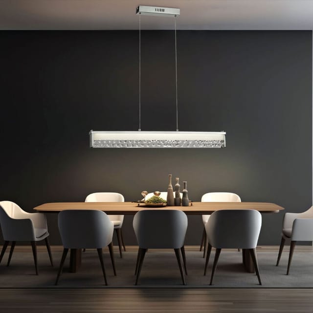Esto - Pendelleuchte Glas Kristalle Hängelampe Chrom Pendellampe Höhenverstellbar, 1x led 20 Watt 1800 Lumen warmweiß, l 78 cm