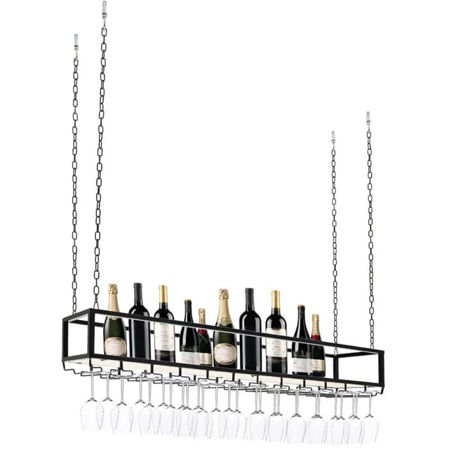 Vintage Weinglasregal Für Die Decke Deckenregal Decken Deckenweinregal Weinregal Höhenverstellbare Dekoration Regal Für Bars/restaurants/küchen, 120 X 25 X 22cm, Schwarz