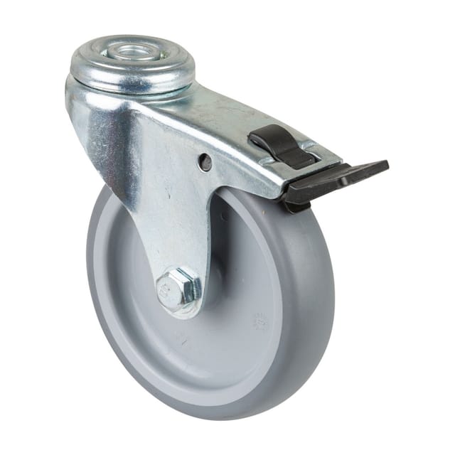 Lenkrolle A321 mit Feststeller 100mm Rückenl. Gummirad gl grau - Bs Rollen
