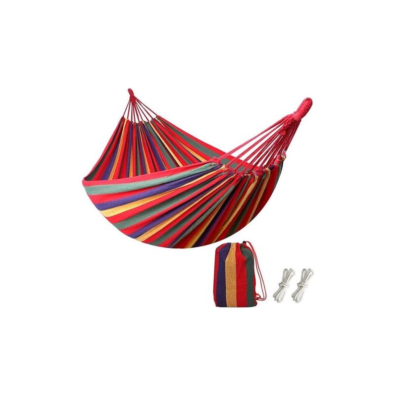 Dbbegk Tragbare Outdoor-hängematte Aus Fallschirmgewebe Und Baumwolle, Kippsicher, Für Reisen, Camping, Zwei Personen, Maximale Belastung 300 Kg, Mehrfarbig (2 Personen, Rot)