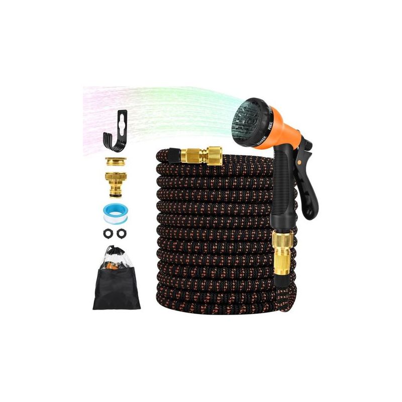 Fenoplastic 30 M Dehnbarer Gartenschlauch, 100 Fuß Flexibler Gartenschlauch, Dehnbarer Gartenschlauch Mit 8-funktions-spritzpistole Und 1/2"- Und 3/4"-adaptern Für Die Gartenbewässerung, Orange