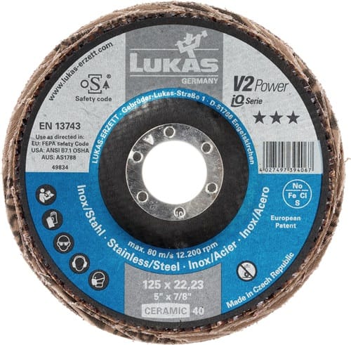 Lukas - A27441250401450 Fächerscheibe V2 power cer ø 125 mm Körnung 40 flach inox,