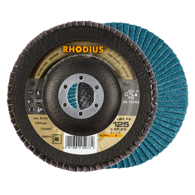 Rhodius - lsz F2, 10 Stück, 115 mm, Korn 80, Fächerschleifscheibe