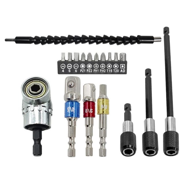 Flexibles Bohrverlängerungsset, Bestehend Aus Einer Um 105° Biegbaren Bohrverlängerung, 3 Universal-steckschlüsseladaptern (1/4", 3/8" Und 1/2") Und 3 Bohrerhaltern.
