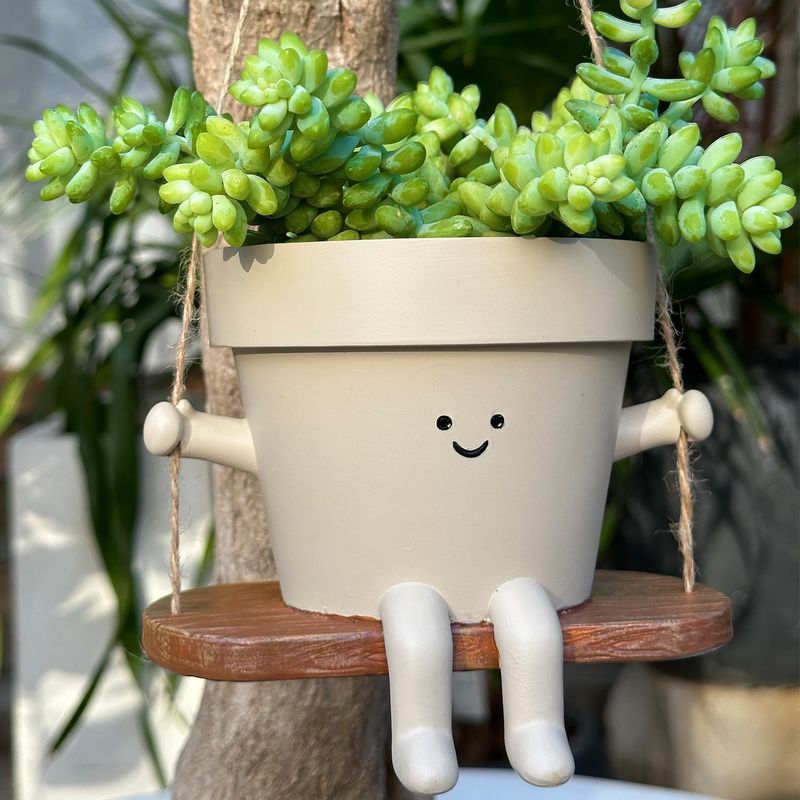 Hängender Blumentopf Mit Schwenkbarem Kopf, Niedlich, Aus Kunstharz, Mit Abflussloch, Für Sukkulenten, Für Drinnen Und Draußen – Gartendekoration