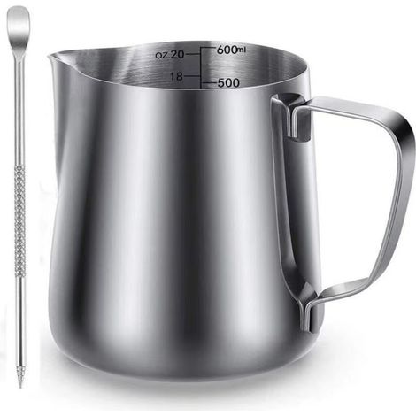 Manueller Milchaufschäumer Aus Edelstahl (350 Ml) – Milchaufschäumer Für Kaffee – Mit Skala Und Latte-art-stift – Für Baristas, Cappuccino Und Espresso