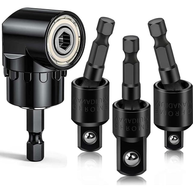 Flexibles Bohrmaschinen-verlängerungsset Mit Rechtwinkligem Aufsatz, 360° Drehbarer Schlagschrauber-einsatzadapter 1/4", 3/8", 1/2" Für Schraubendreher, Bohrmaschinen Und Schlagschrauber