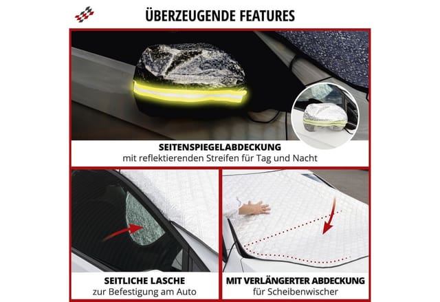 Walser - Premium Thermoscheibenschutz mit Seitenspiegelabdeckung, PKW-Frontscheibenabdeckung 147x120 cm