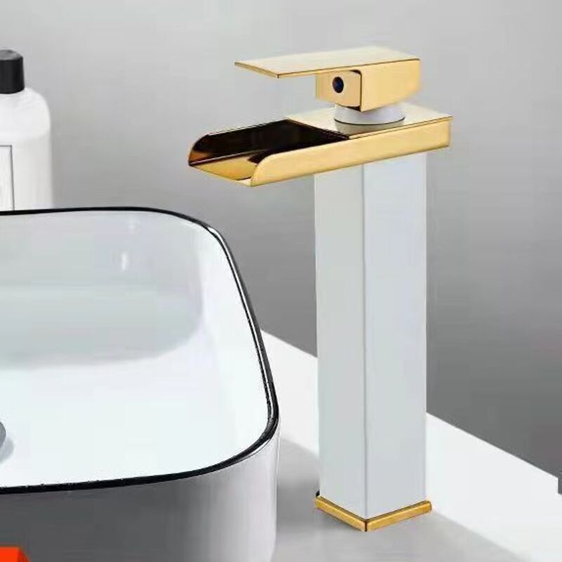 Taishengda Weißgoldene Wasserfall-waschtischarmatur Mit Breitem Auslauf Und 60 Cm Langem Zulaufschlauch, Europäischer Stil, Warm- Und Kaltwasseranschluss Für Waschbecken/spülbecken