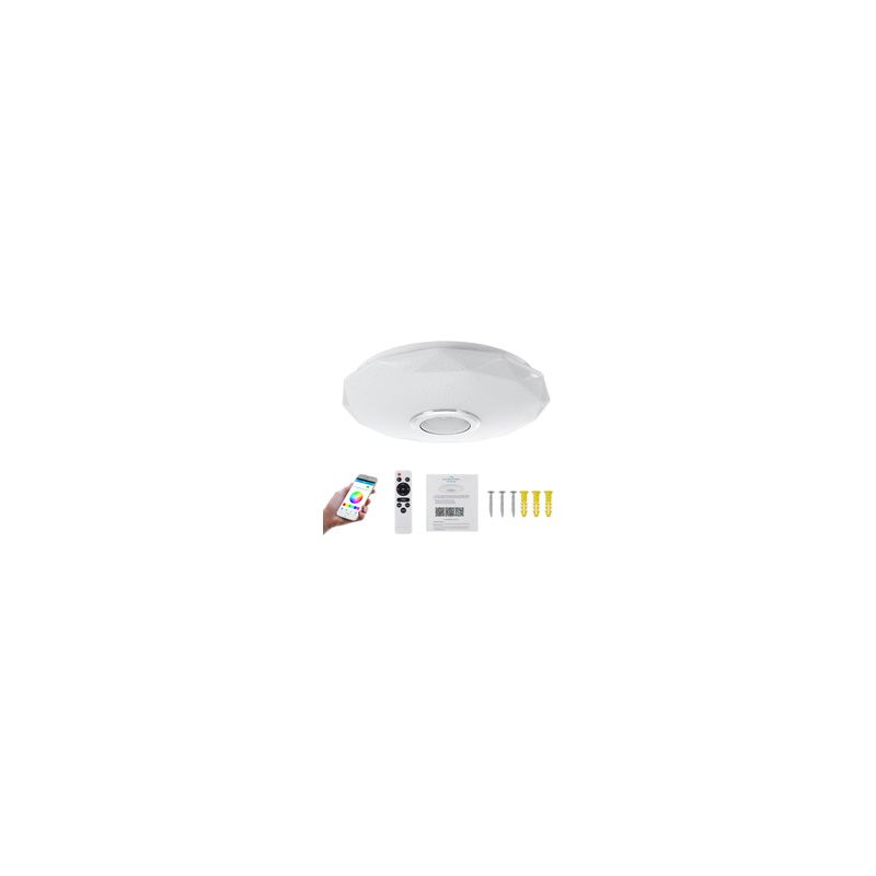 Taishengda 32cm Bluetooth Led-deckenleuchte Mit Lautsprecher – Runde Rgb-mehrfarben-deckenleuchte Für Schlafzimmer Und Wohnzimmer (36w 30cm Diamant-design, Farben, Bluetooth-musik-app + Fernbedienung)