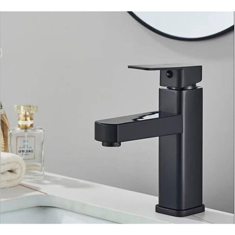 Taishengda – Schwarze, Quadratische, Flache Waschtischarmatur Mit 60 Cm Langem Zulaufschlauch, Mischbatterie Für Warm- Und Kaltwasser Mit Breitem Auslauf, Europäisches Design