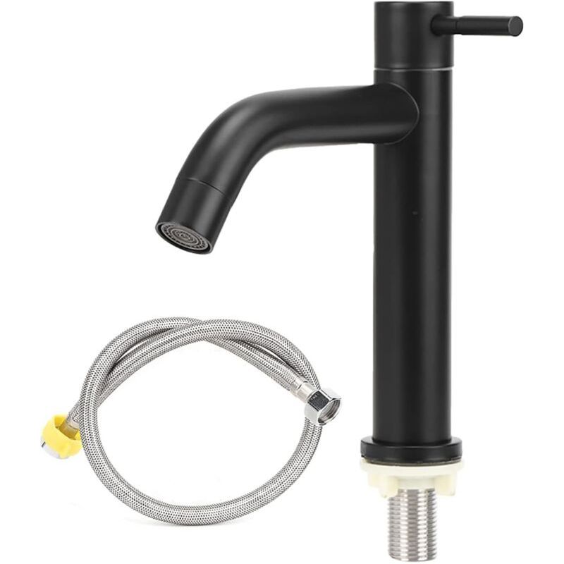 Taishengda-schwarze Badezimmerarmatur Mit Gebogenem Auslauf, Kaltwasserarmatur Aus Edelstahl, Mischbatterie Mit Flexiblem Schlauch, Geeignet Für Waschbecken Und Spülbecken.
