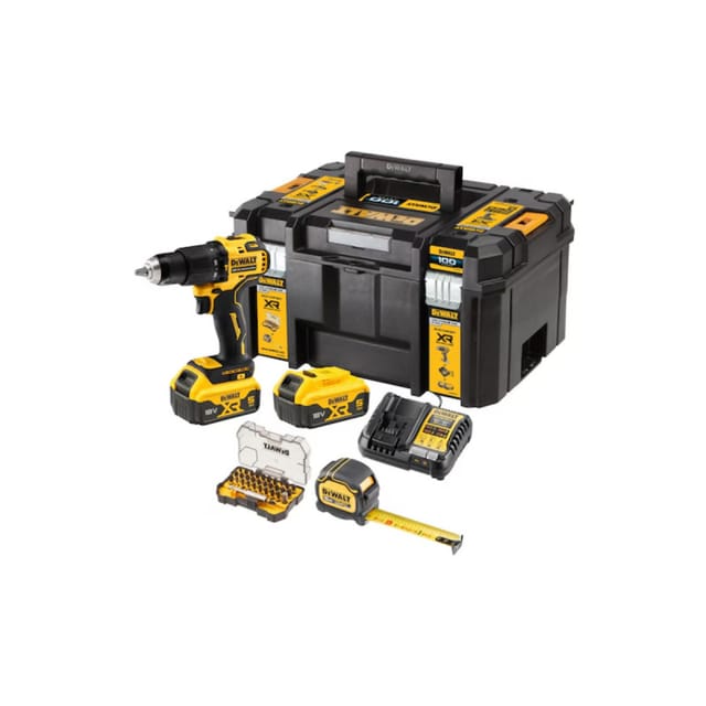 Xr 18V Schlagbohrmaschine - 2 x 5,0Ah Akkus - Ladegerät - 5m Maßband - Schrauberkoffer - Dewalt