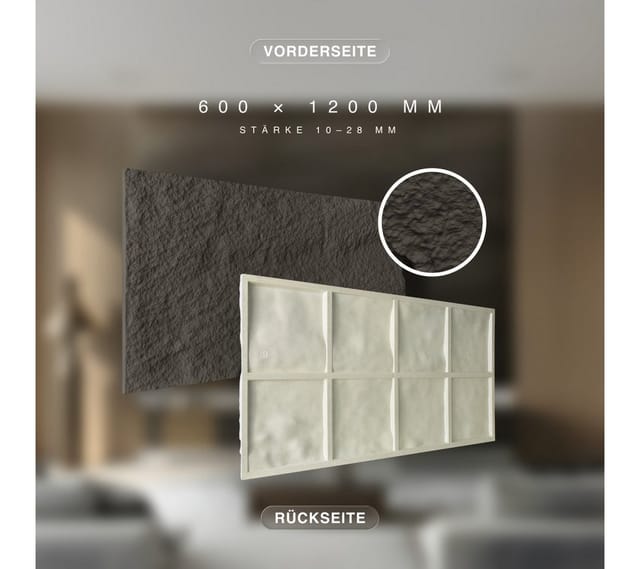 Hexim - Steinoptik Felsen Platten 120x60cm pu Wandverkleidung 0,73qm 3D Paneele Bruchstein Dekor: 1 Paneel, A002-04 Grey