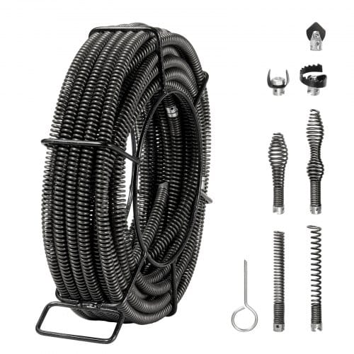 Vevor Rohrreinigungsspirale 20 M X 16 Mm, Professionelles Rohrreinigungskabel Mit 7 Schneidern Für Rohre Von 20 Bis 100 Mm, Hohlkern-kanalisationsspirale Für Spüle, Bodenablauf, Toilette