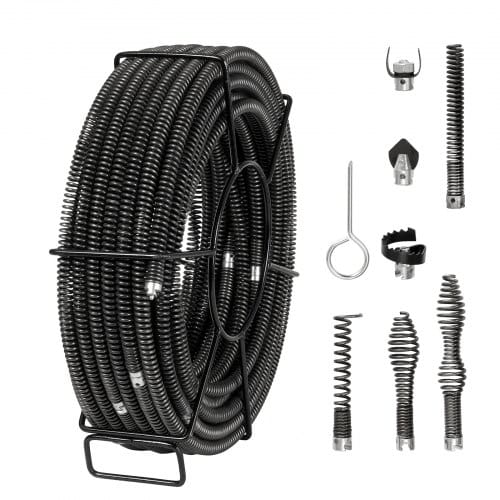 Mophorn - Vevor Rohrreinigungsspirale 30 M X 16 Mm, Professionelles Rohrreinigungskabel Mit 7 Schneidern Für 20-100 Mm Rohre, Hohlkern-kanalisationsspirale Für Spüle, Bodenablauf, Toilette