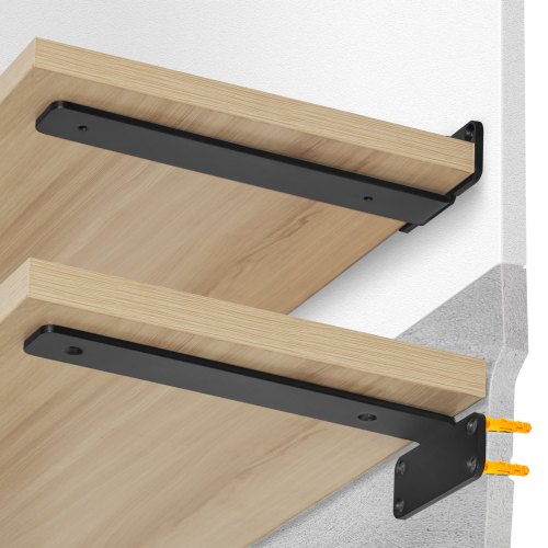 Mophorn - Vevor Regalhalterung, 261 X 100 X 45 Mm, 6 Stück Robuste Schwebende Regalhalter, Halterungen Für Regale, 5 Mm Dicke Mattschwarze L-regalhalterung, Regalhalterungen Aus Stahl Mit 72,6 Kg Tragkraft