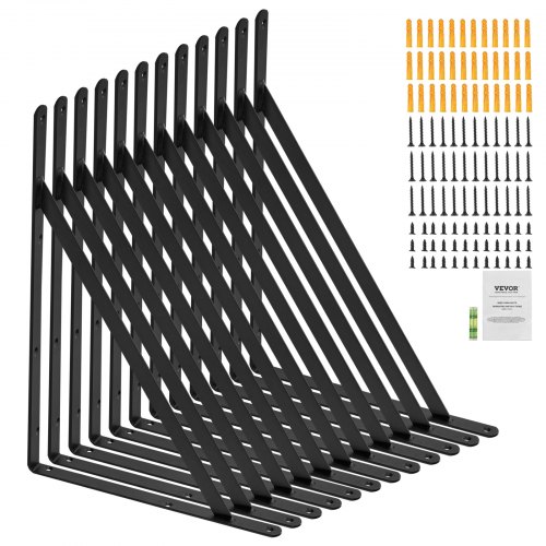 VEVOR Regalhalterung, 460 x 305 x 25 mm, 12 Stück, schwebende Regalträger, Halterungen für Regale, 3 mm dicke, mattschwarze dreieckige
