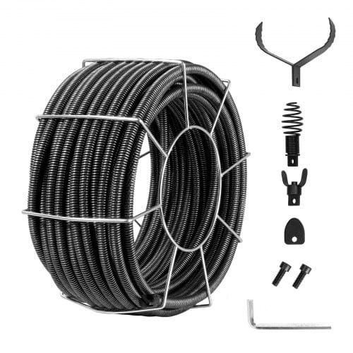 Mophorn - Vevor Rohrreinigungsspirale 30 M X 19 Mm, Rohrreinigungsspirale Aus Stahl Und 4 Schneidern Für Rohre Von 100 Bis 200 Mm, Rohrreinigungsspirale Mit Innerem Kern Für Spüle, Bodenablauf, Toilette