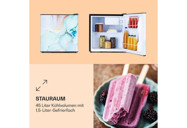 Klarstein - Coolart Kühl-gefrier-kombination - Kühlschrank Mit 2 Kühl-ebenen, Design-front, Thermostat Mit 5 Stufen, 0 Bis 10 °c, Fassungsvermögen: 79 Liter, Motiv: Pastell