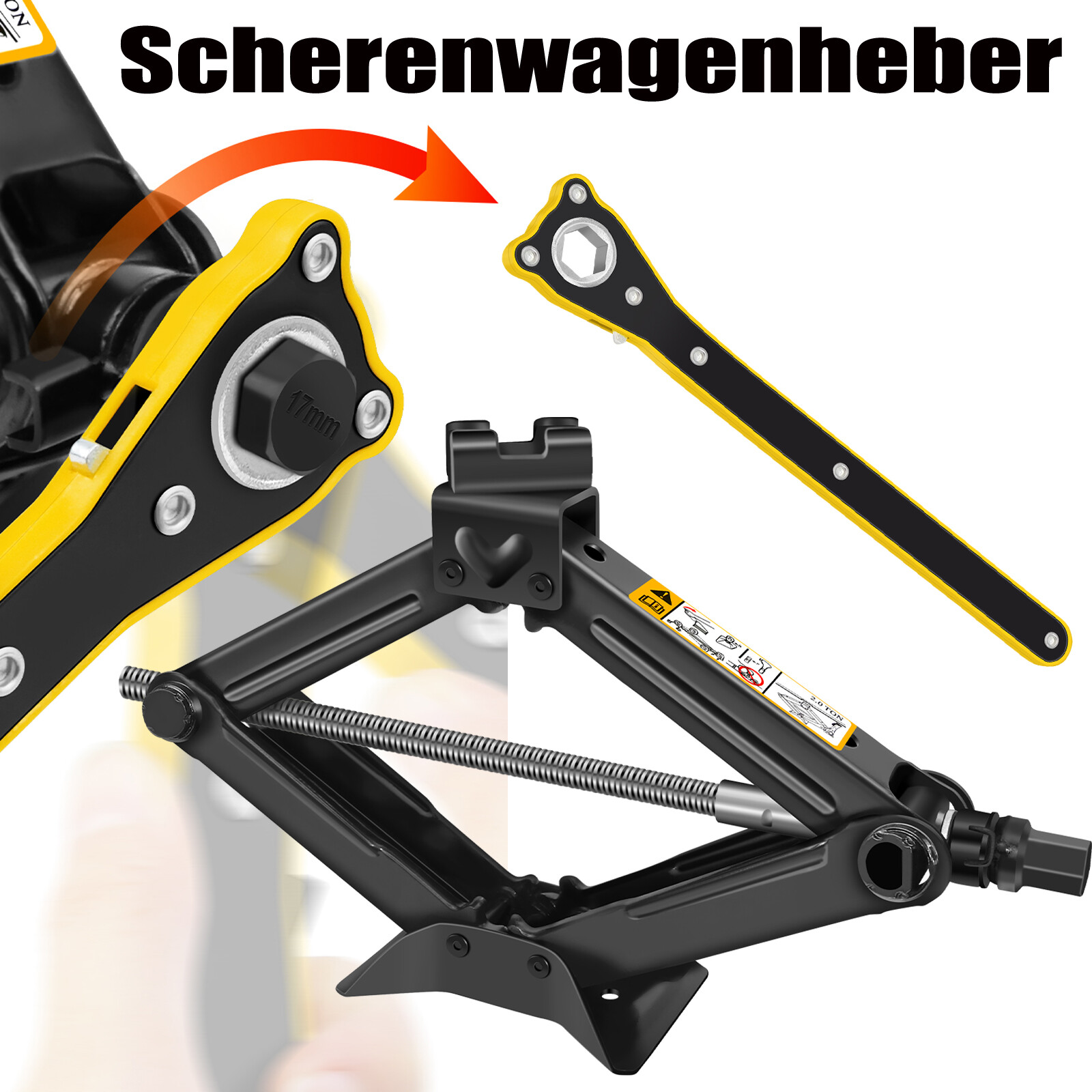 Dayplus - Wagenheber 2 Ton Scherenwagenheber Lift mit Radmutterschlüssel Auto pkw suv mpv