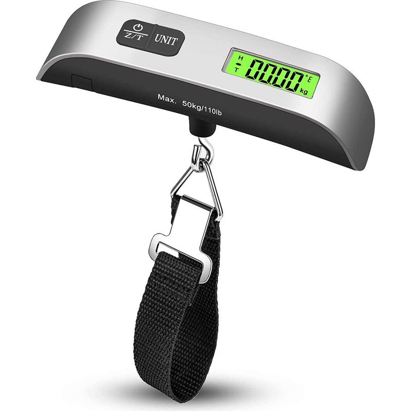 Tragbare Digitale Hängegepäckwaage, Ideal Für Reisen, Tragkraft 50 Kg, Batterie Inklusive – Silber