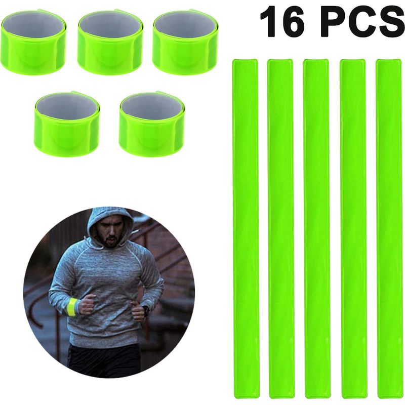 Packung Mit 16 Gut Sichtbaren, Fluoreszierenden, Reflektierenden Armbändern Mit Druckknopfverschluss Für Kinder Und Erwachsene (jungen Und Mädchen) Beim Radfahren, Laufen Oder Joggen.