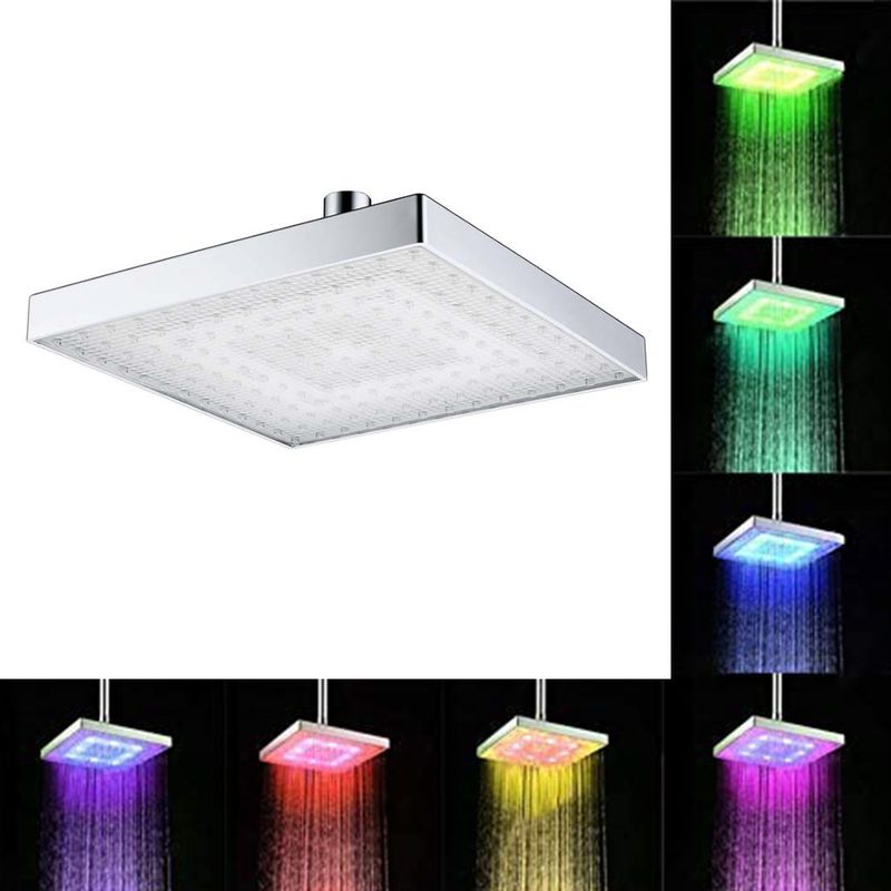 Mehrfarbiger Led-duschkopf Mit Regeneffekt, Wasserfall-duschkopf, 20 Cm (8 Zoll) Runder/quadratischer Duschkopf, Temperaturregelung