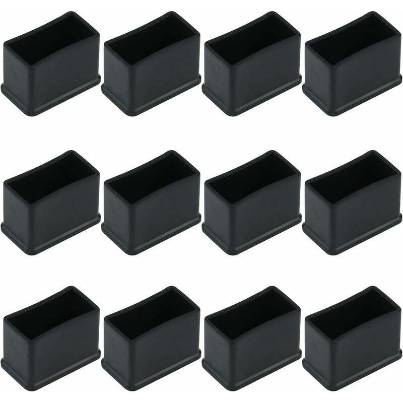 12 Rechteckige Schutzhüllen Aus Schwarzem Gummifilz, Geeignet Für Tisch- Und Stuhlbeine. 15 X 30 Millimeter