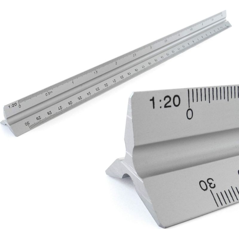 Lineal – Winkelmesser – Dreiecklineal – Graduiertes Lineal – Für Architekten, Ingenieure, Lehrer, Büros Und Schulen – Silber