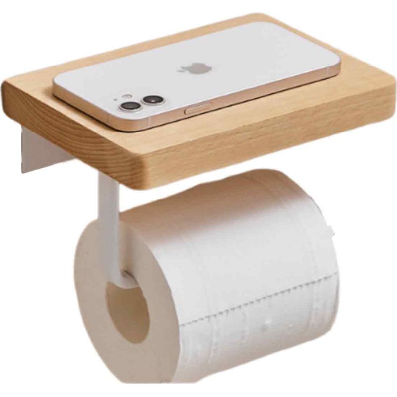 Weißer, Massiver Wand-toilettenpapierhalter Aus Holz, Kein Bohren Erforderlich, Kreativer Japanischer Stil