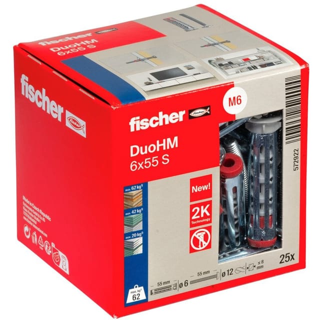 572922 DuoHM 6x55 s ph pz Hohlraumdübel 55 mm 25 St. - Fischer