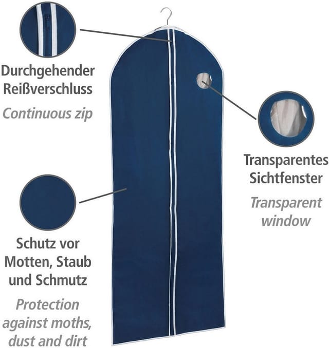 Kleidersack Air 150 x 60 cm, 4er Set - Blau - Wenko