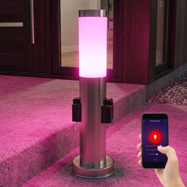 Smart Home led rgb Außenleuchte mit Steckdose 45cm dimmbar Stromsäule Garten mit Lampe Farbwechsel App- und Sprachsteuerung Standleuchte rgb, 1x5W