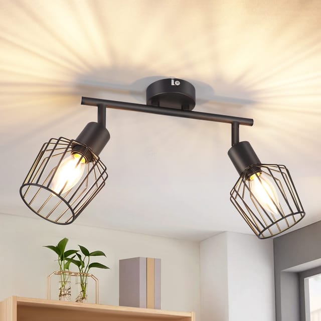 Gbly - Deckenspots Schwarz Deckenstrahler 2 Flammig - Deckenleuchte Led Schwarz E14 Schwenkbar 350° Lampen Vintage Für Flur Wohnzimmer Schlafzimmer Küchen