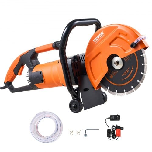 Vevor Elektrische Betonsäge, 230 Mm, Hochleistungs-kreissäge 2000 W, Schnitttiefe 89 Mm, Nass-/trocken-scheibensäge Mit Wasserrohr, Wasserpumpe, Sägeblatt, Für Stein Und Ziegel