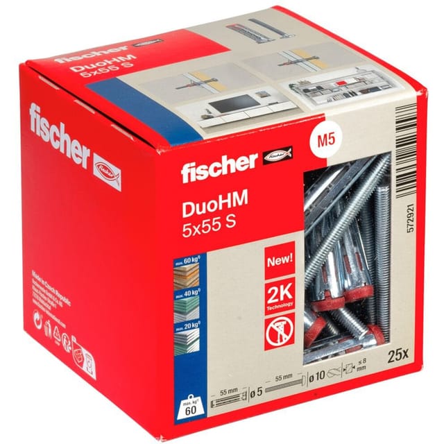 Fischer - Hohlraumdübel 5x55 DuoHM Gipskartondübel mit Schrauben pz - 25 Stück